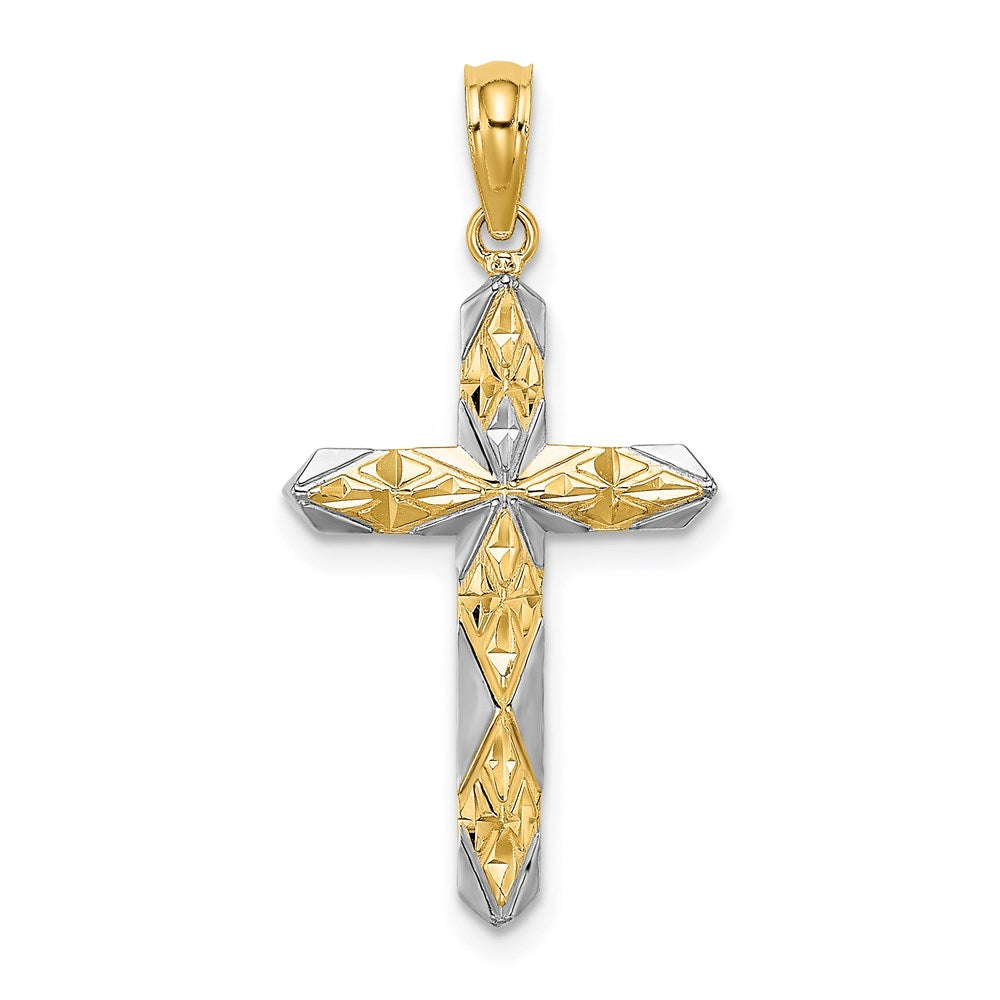 14K Gelb & Rhodium mit Diamantiert Wendbar Kreuz Charm