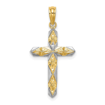 14K Gelb & Rhodium mit Diamantiert Wendbar Kreuz Charm