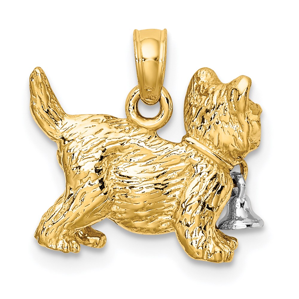 14K Bicolor-Gold 3-D-Katze mit baumelndem Glöckchen Charm