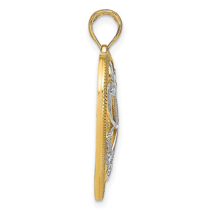 14K Gelb- und Rhodiumgold mit Rhodium und Filigran-Herzcharm