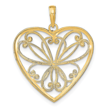 14K Gelb- und Rhodiumgold mit Rhodium und Filigran-Herzcharm