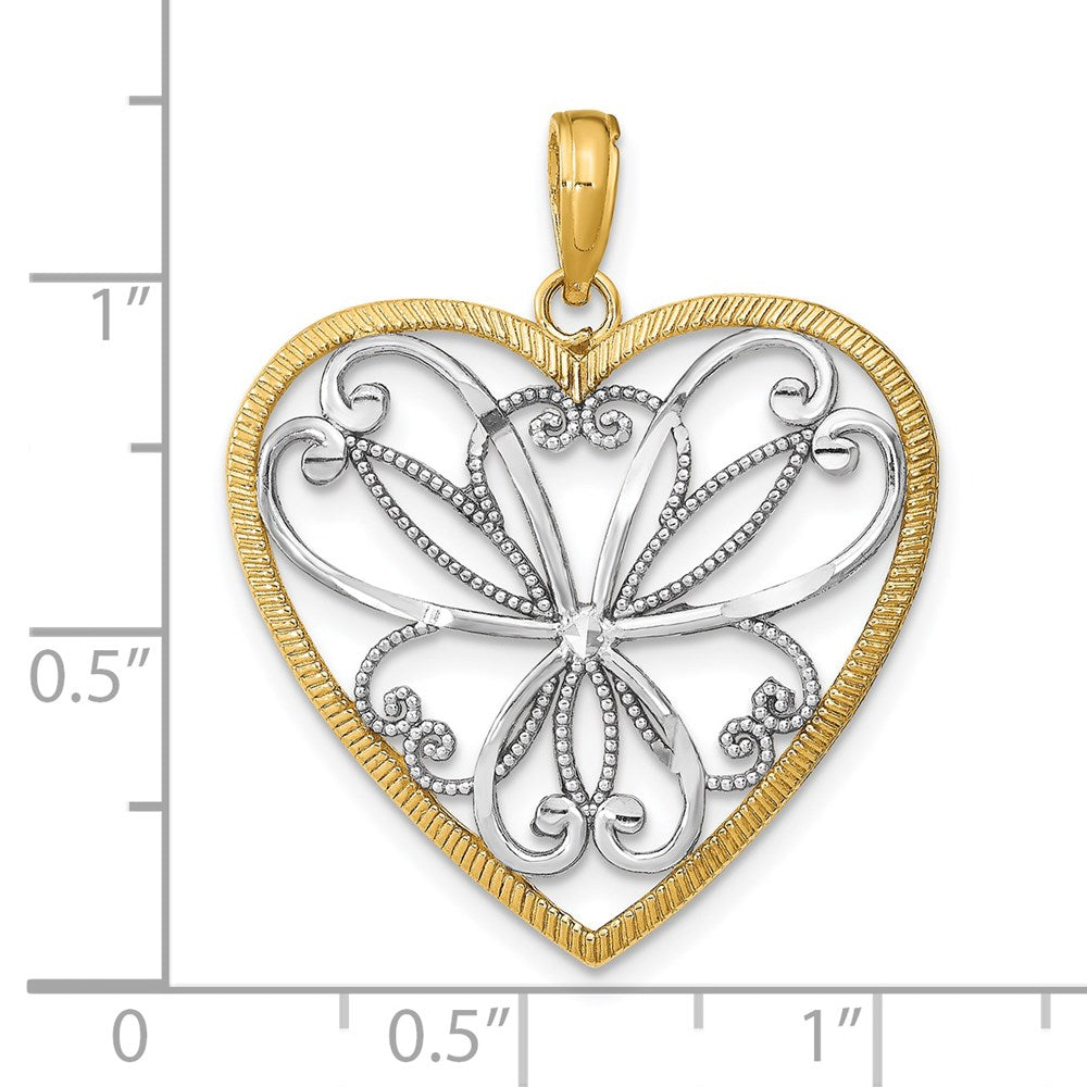 14K Gelb- und Rhodiumgold mit Rhodium und Filigran-Herzcharm