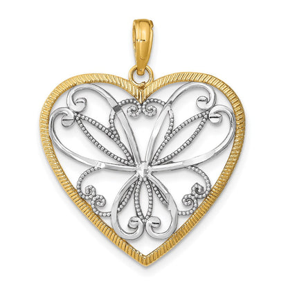 14K Gelb- und Rhodiumgold mit Rhodium und Filigran-Herzcharm