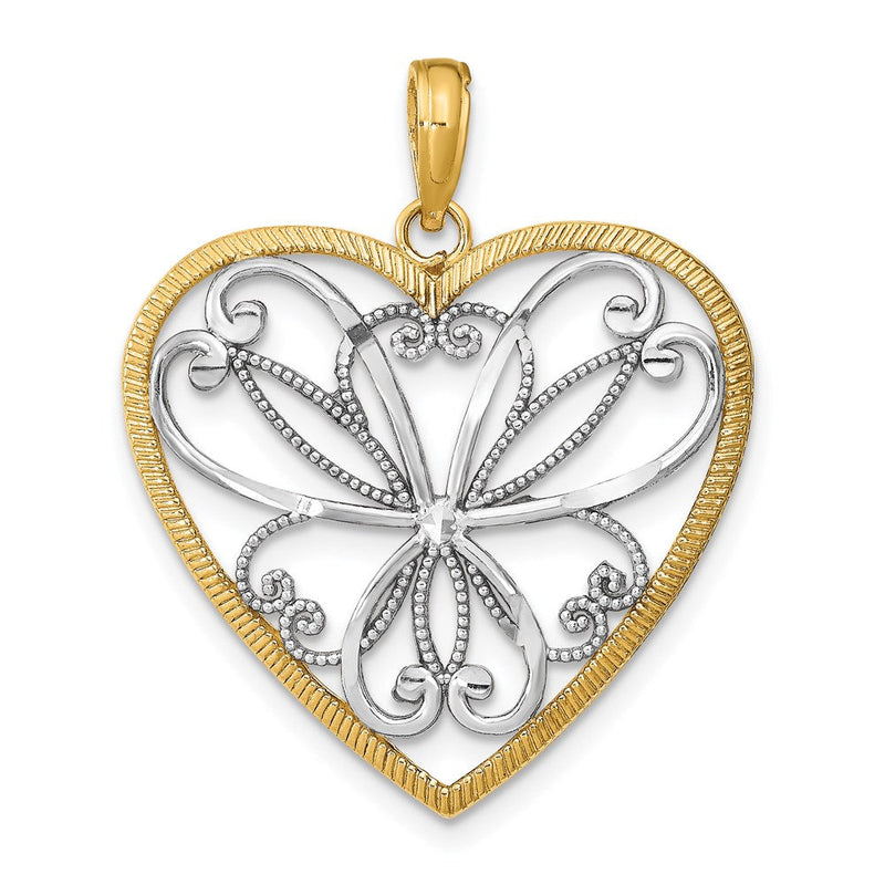 14K Gelb- und Rhodiumgold mit Rhodium und Filigran-Herzcharm