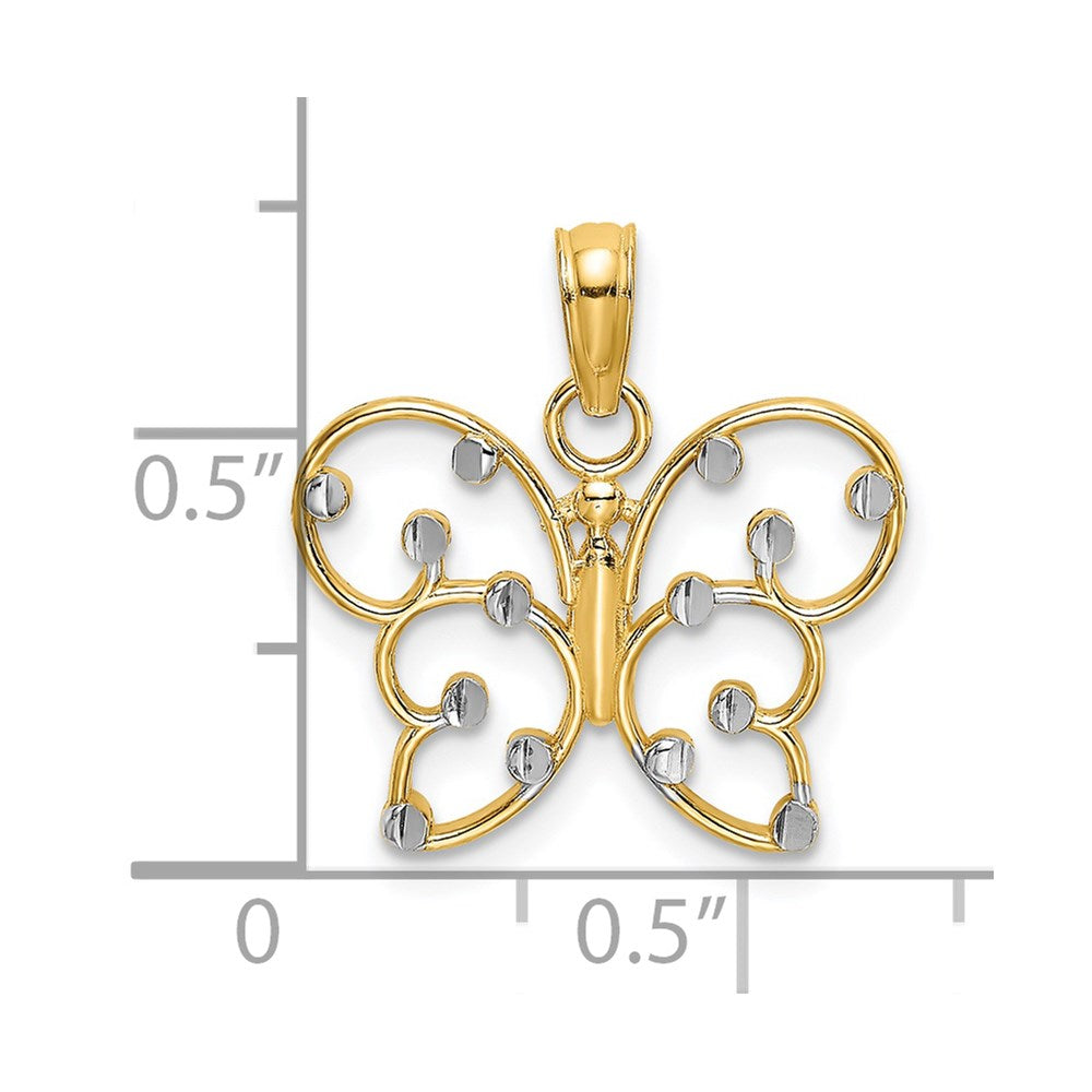 14K Gelb & Rhodium mit Schmetterling Charm