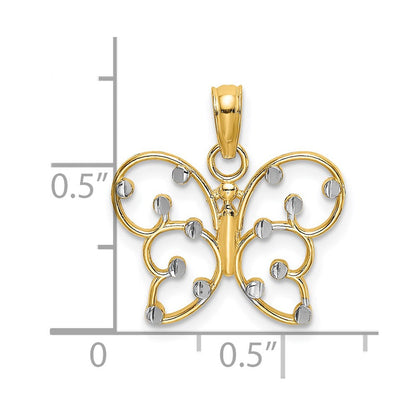14K Gelb & Rhodium mit Schmetterling Charm
