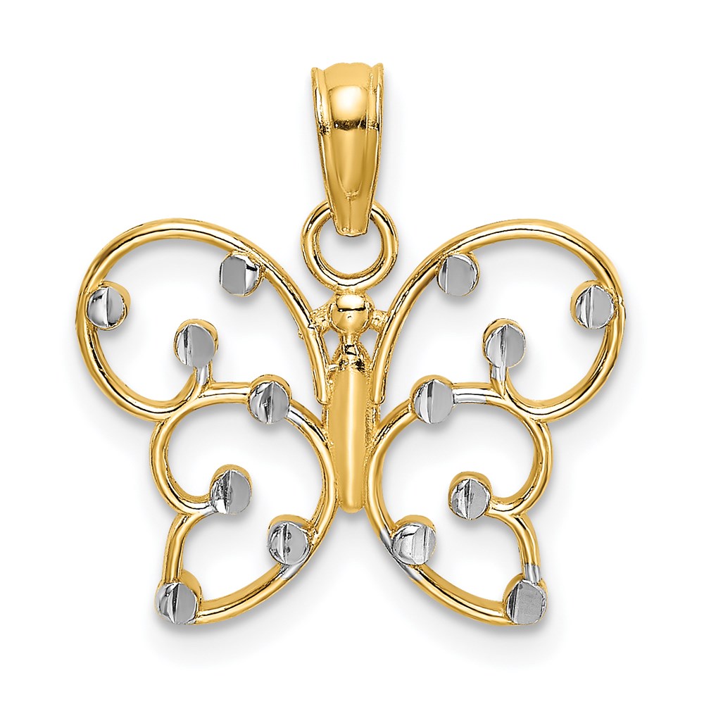 14K Gelb & Rhodium mit Schmetterling Charm