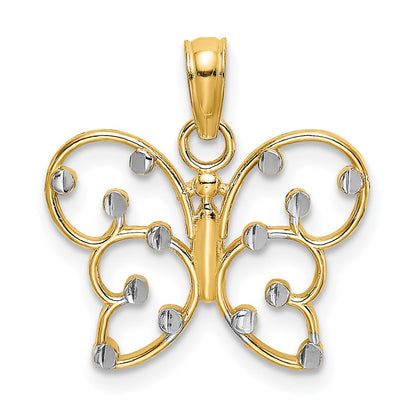 14K Gelb & Rhodium mit Schmetterling Charm