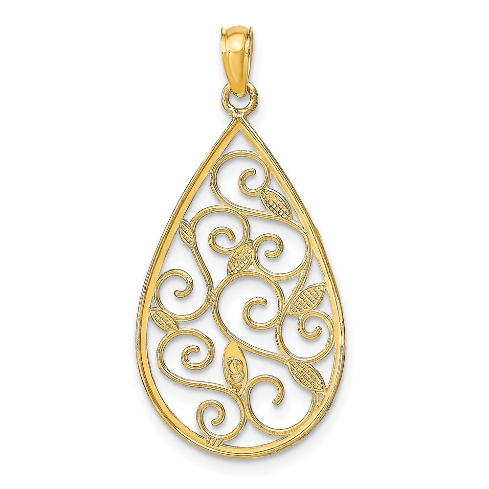 14 Karat Gelb- und Rhodiumgold mit Rhodium, Gebeadete Filigran-Teardrop-Charm mit Diamantschliff