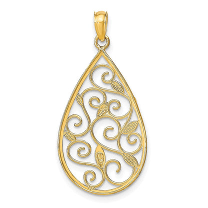 14 Karat Gelb- und Rhodiumgold mit Rhodium, Gebeadete Filigran-Teardrop-Charm mit Diamantschliff