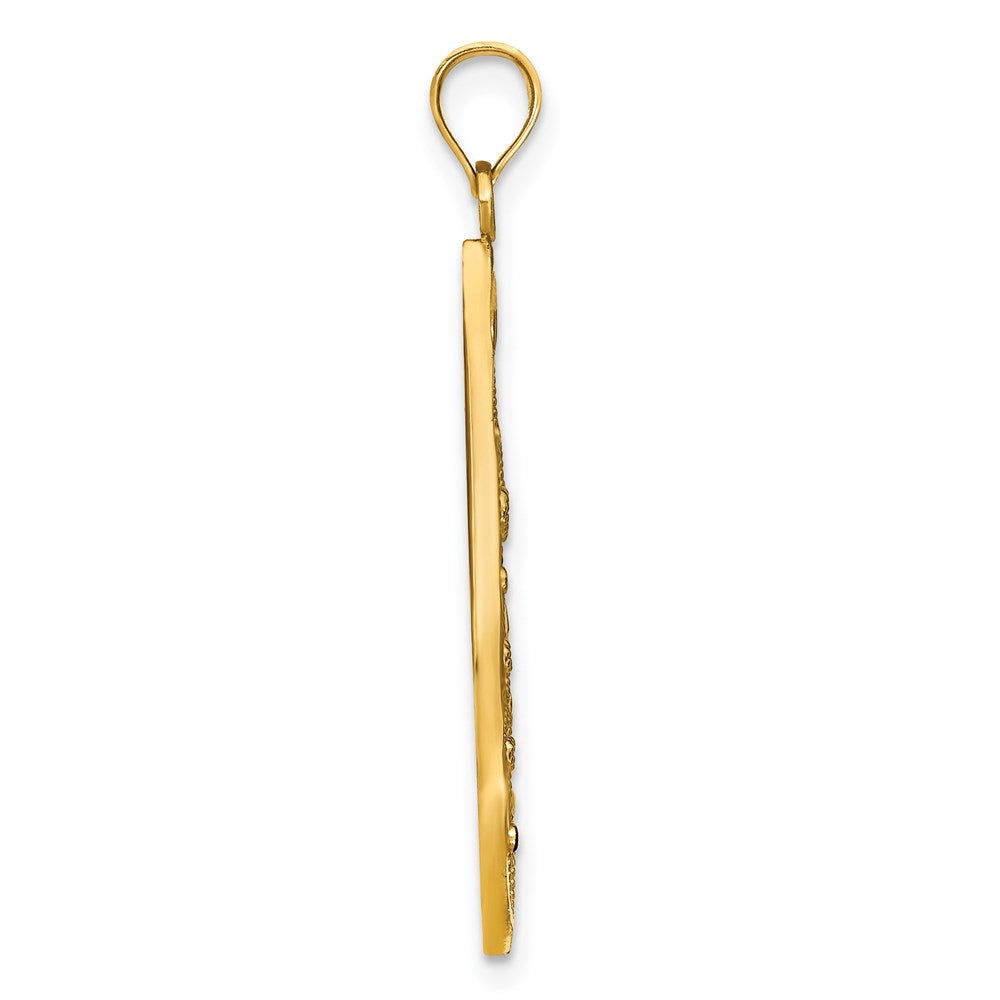 14K Gelb- und Rhodiumgold Tropfen-Charm mit Rhodium, Herzmotiv, Perlrand, Filigran, diamantiert