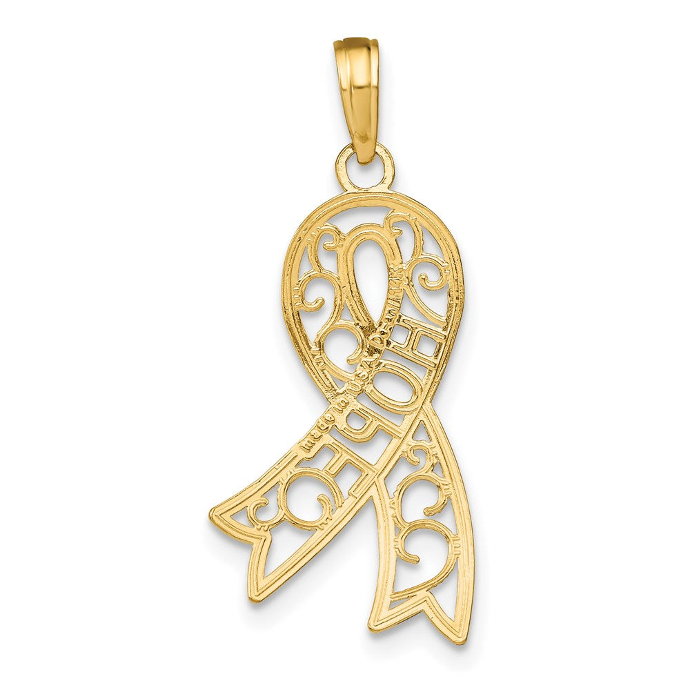 14K Gelb & Rhodium mit Rhodium Filigran Schleife Hoffnung Charm