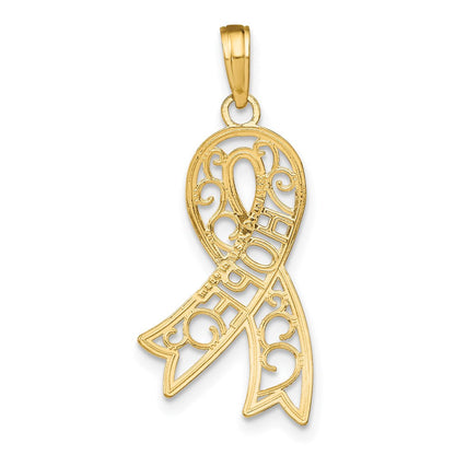 14K Gelb & Rhodium mit Rhodium Filigran Schleife Hoffnung Charm