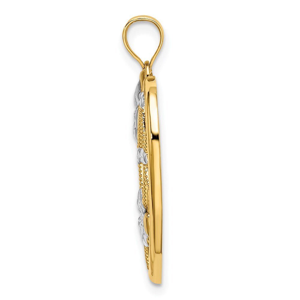 14K Gelb- und Rhodiumgold-Charm mit Rhodium-Blumen im Herz