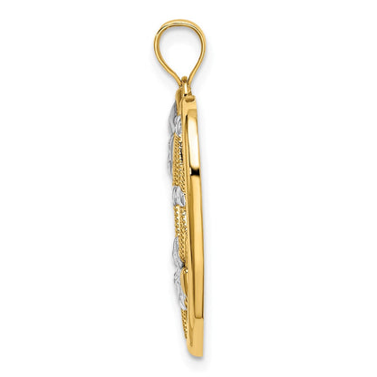 14K Gelb- und Rhodiumgold-Charm mit Rhodium-Blumen im Herz