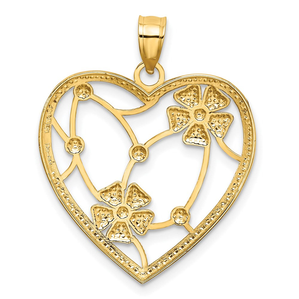14K Gelb- und Rhodiumgold-Charm mit Rhodium-Blumen im Herz
