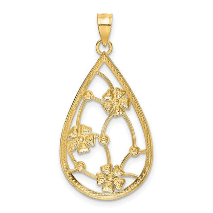 Charm aus 14K Gelb- und Rhodiumgold mit Weißrhodium-Blumen im Tropfenrahmen