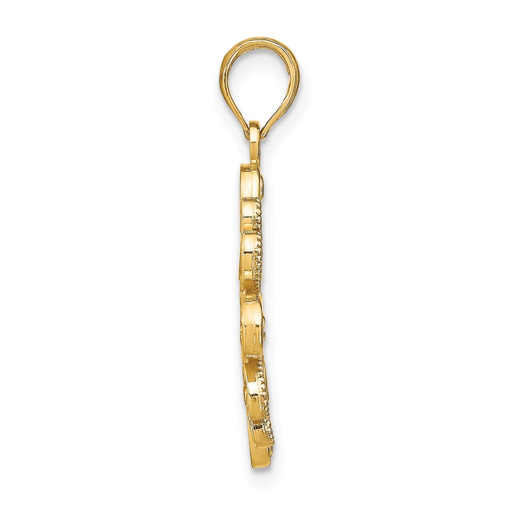 14K Gelb- und Rhodium-Gold mit Rhodium Perlenbesetzte Herzblütenblätter-Blumen-Charm