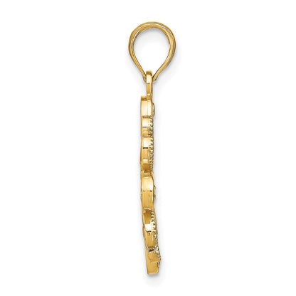 14K Gelb- und Rhodium-Gold mit Rhodium Perlenbesetzte Herzblütenblätter-Blumen-Charm
