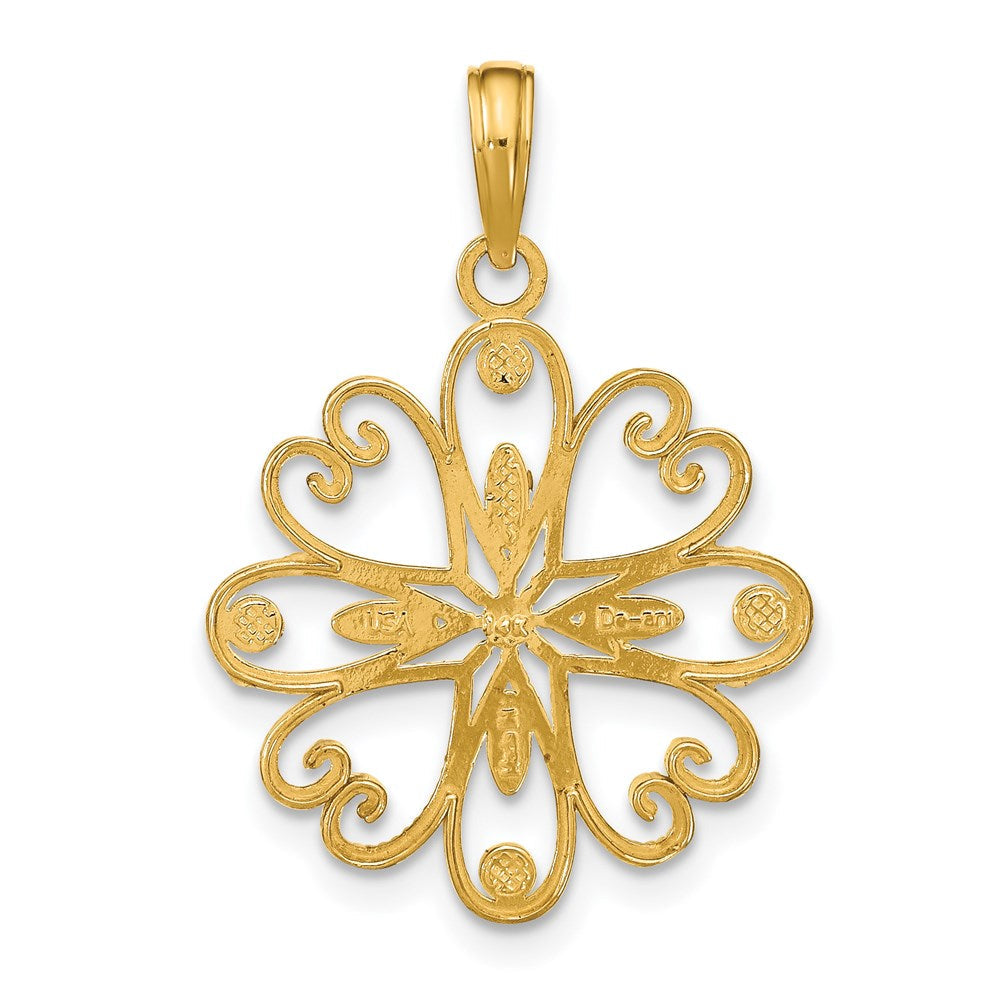 14K Gelb- und Rhodium-Gold mit Rhodium Perlenbesetzte Herzblütenblätter-Blumen-Charm