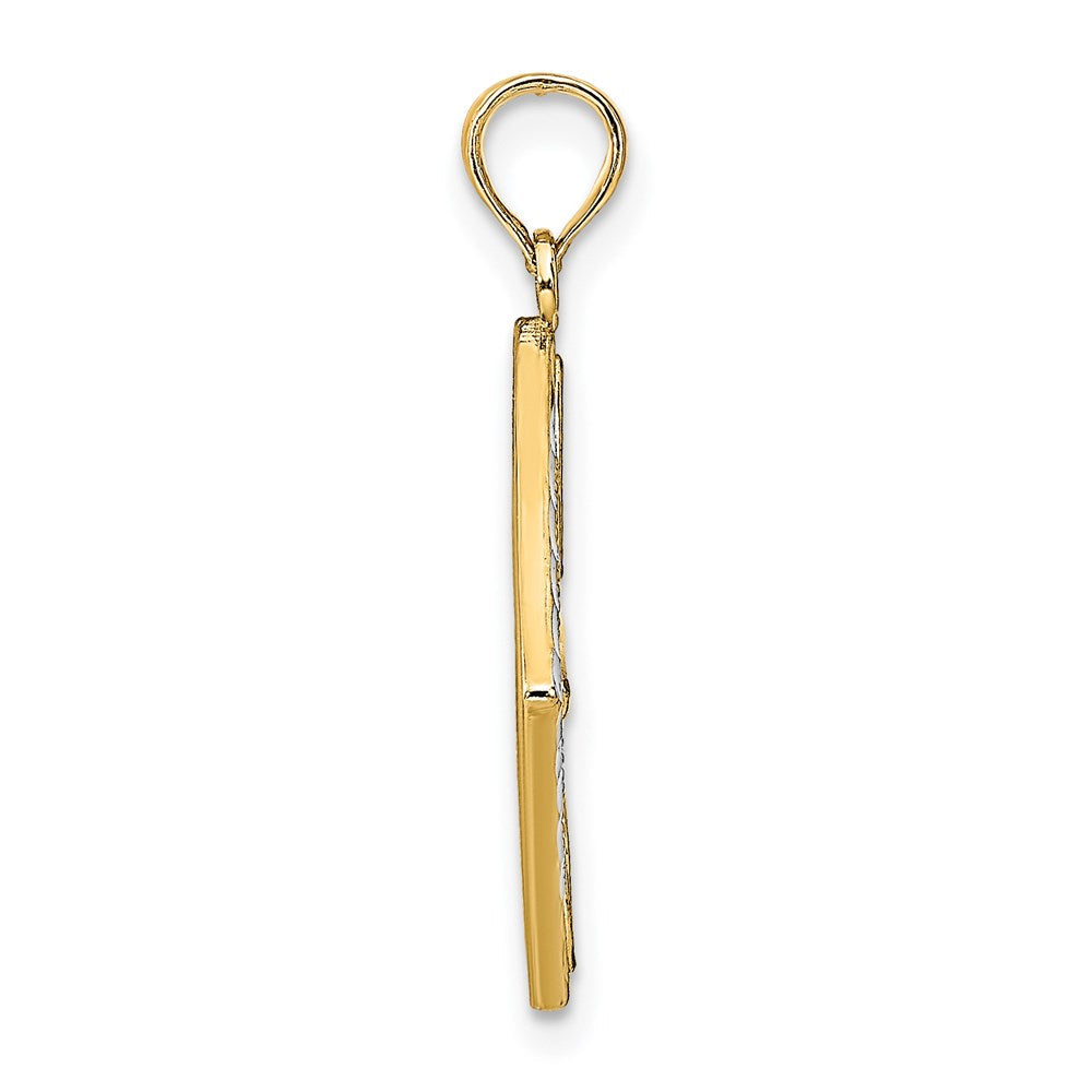 14K Gelb & Rhodium mit Rhodium Blume und Kreuz Quadratisch Charm