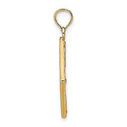 14K Gelb & Rhodium mit Rhodium Blume und Kreuz Quadratisch Charm