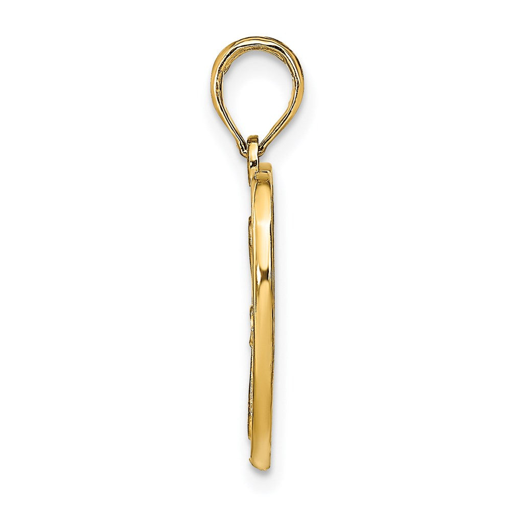 14K Gelb & Rhodium mit Rhodium Strukturiert Filigran Herz Charm