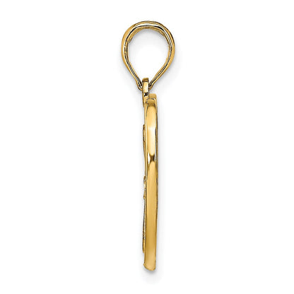 14K Gelb & Rhodium mit Rhodium Strukturiert Filigran Herz Charm