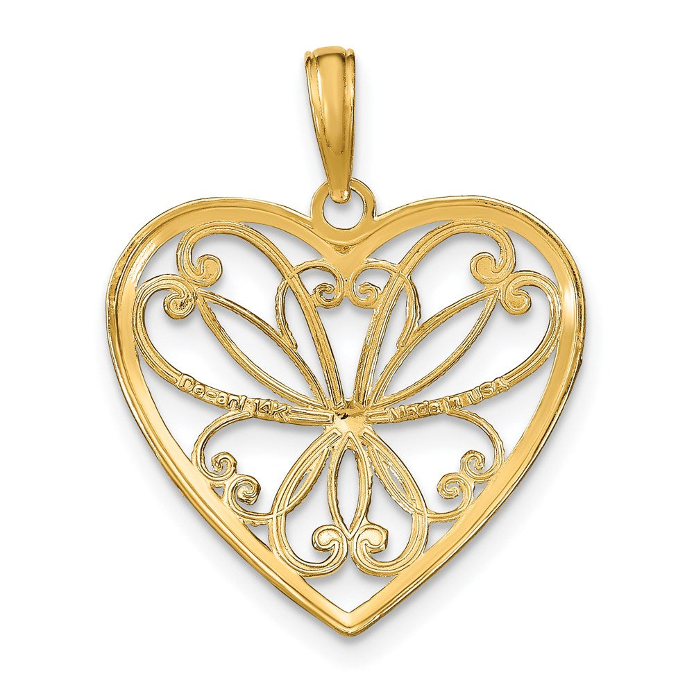 14K Gelbgold & Rhodiumgold mit Rhodium-Filigran-Herzcharm