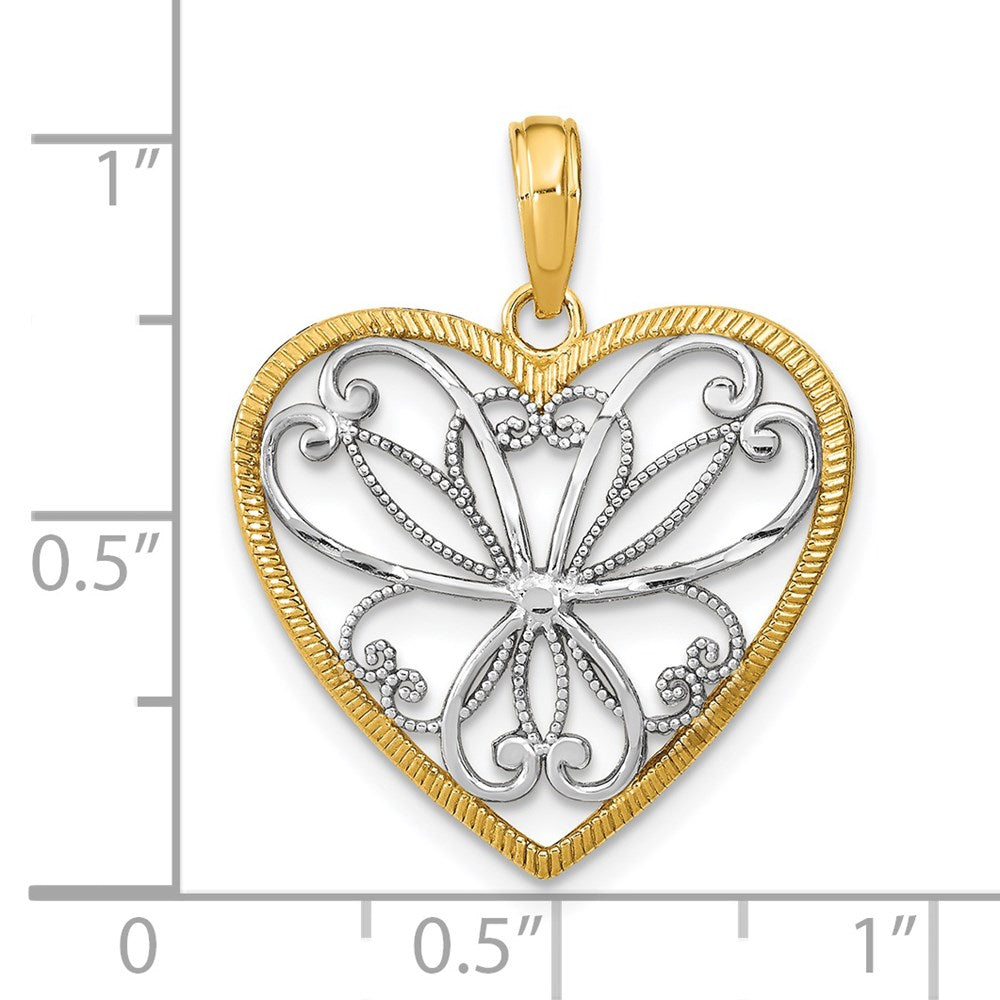 14K Gelbgold & Rhodiumgold mit Rhodium-Filigran-Herzcharm