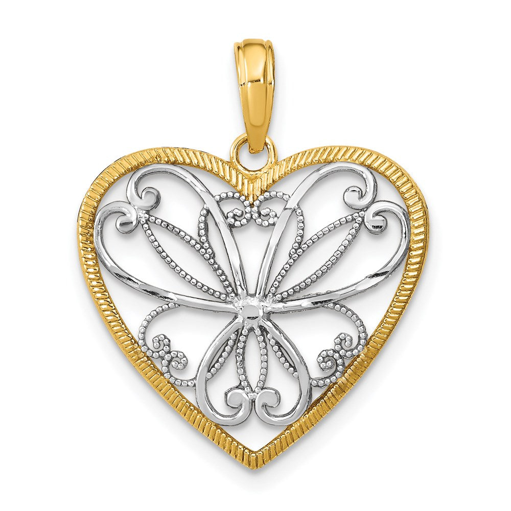 14K Gelbgold & Rhodiumgold mit Rhodium-Filigran-Herzcharm