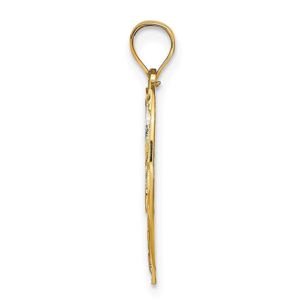 14 Karat Gelb- und Rhodiumgold mit Rhodium-Filigran-Mittelteil Rund-Charm