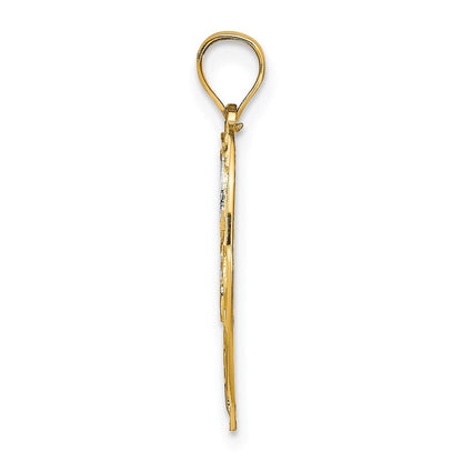 14 Karat Gelb- und Rhodiumgold mit Rhodium-Filigran-Mittelteil Rund-Charm