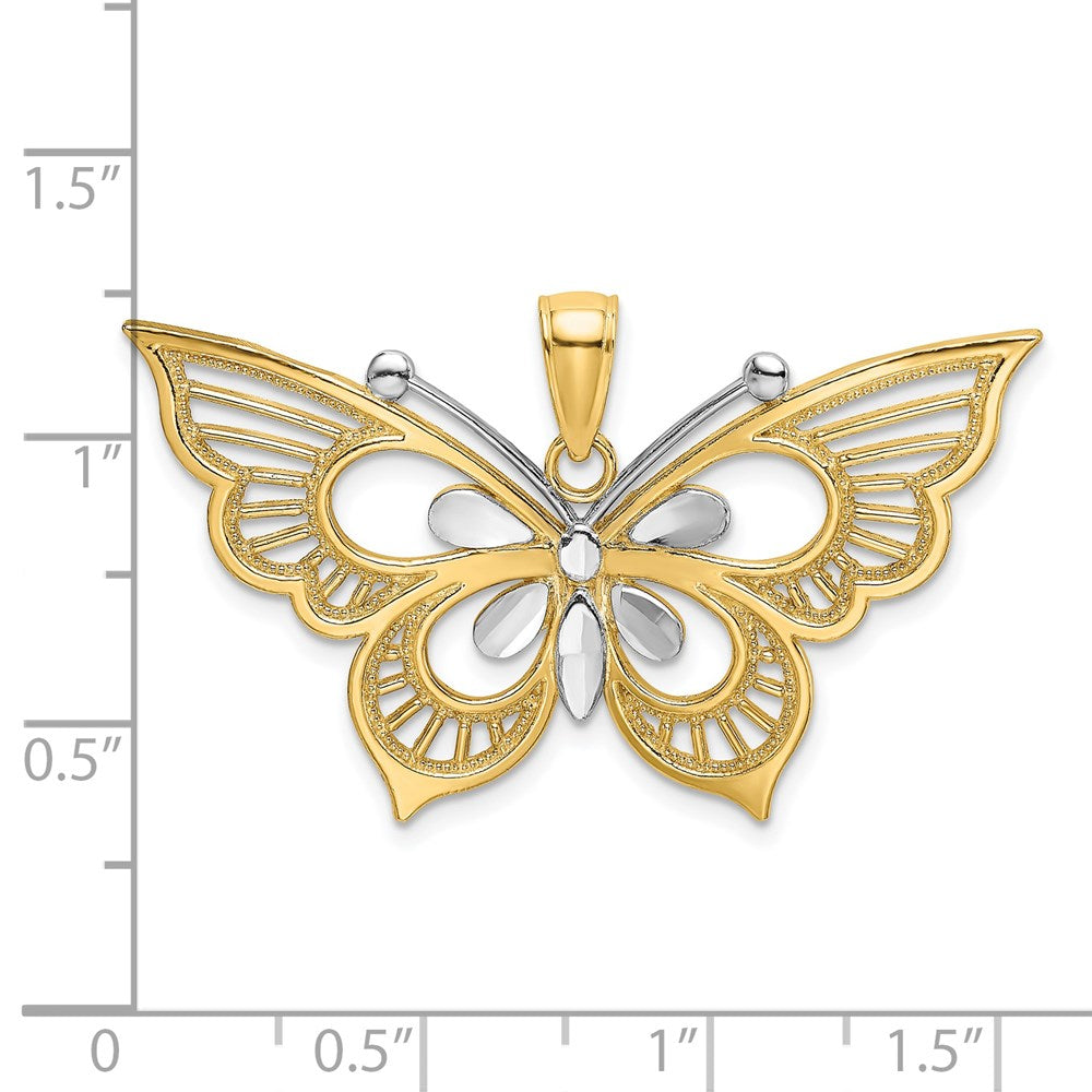 14k Bicolor-Gold Diamant-geschliffener Schmetterling-Charm