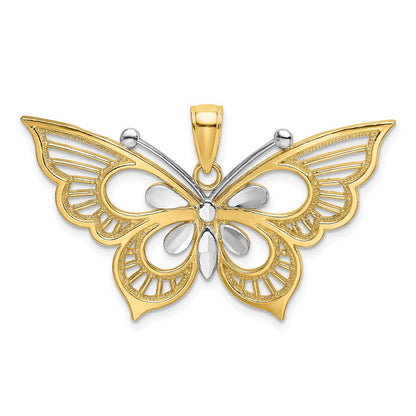 14k Bicolor-Gold Diamant-geschliffener Schmetterling-Charm