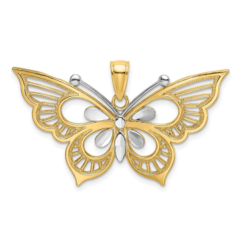 14k Bicolor-Gold Diamant-geschliffener Schmetterling-Charm
