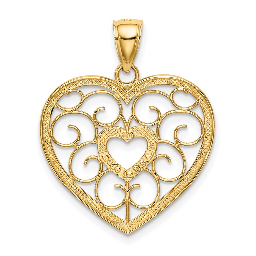 14K Gelbgold mit Rhodium-Filigran-Herzcharm