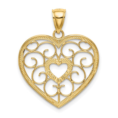 14K Gelbgold mit Rhodium-Filigran-Herzcharm