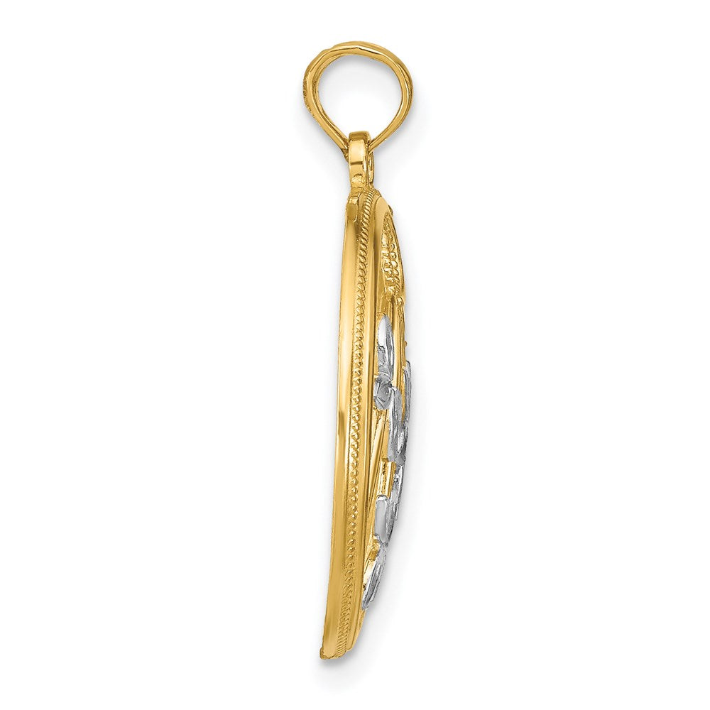 14K Gelb & Rhodium mit Rhodium Rund Rahmen Charm