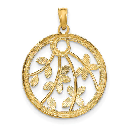 14K Gelb & Rhodium mit Rhodium Rund Rahmen Charm
