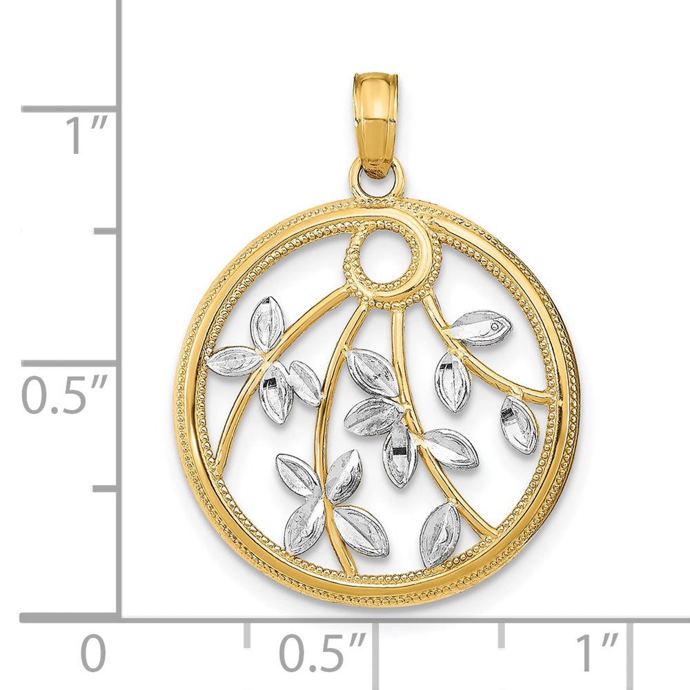 14K Gelb & Rhodium mit Rhodium Rund Rahmen Charm
