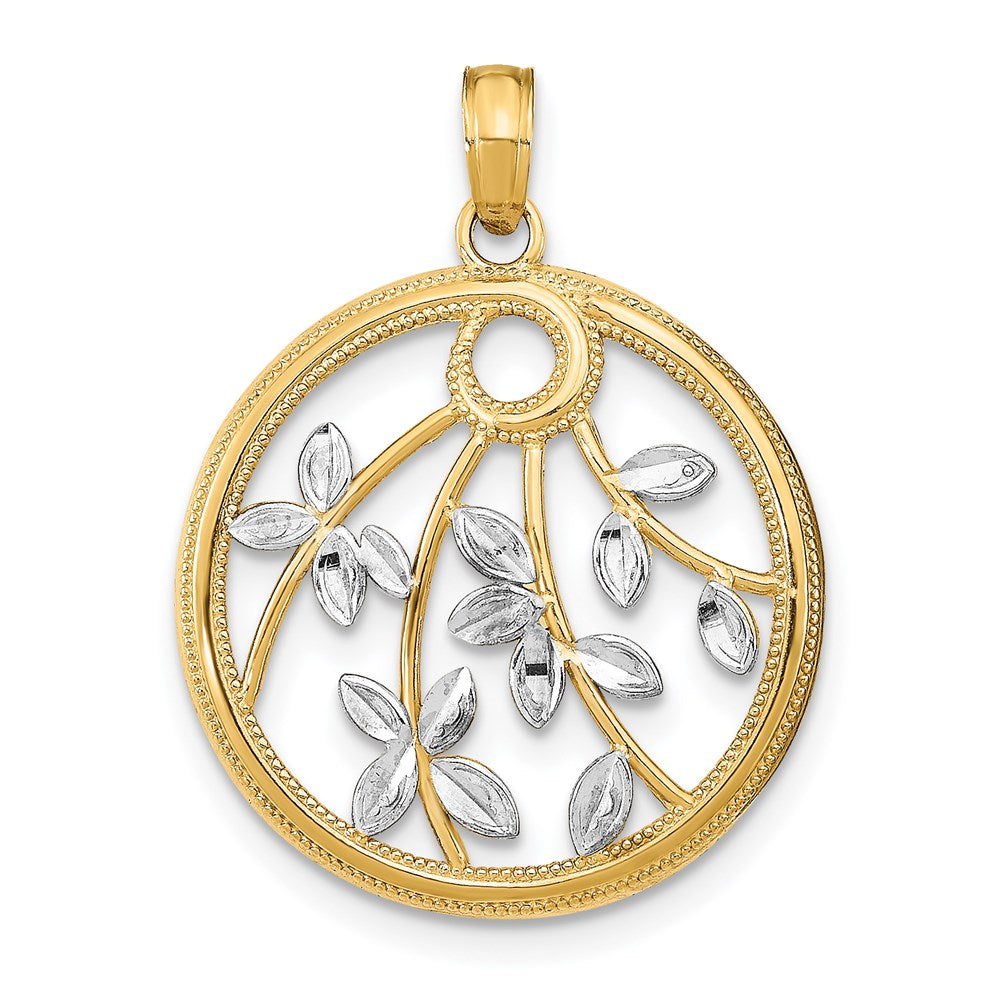 14K Gelb & Rhodium mit Rhodium Rund Rahmen Charm