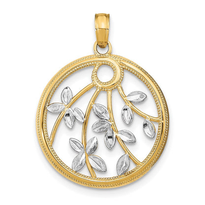 14K Gelb & Rhodium mit Rhodium Rund Rahmen Charm