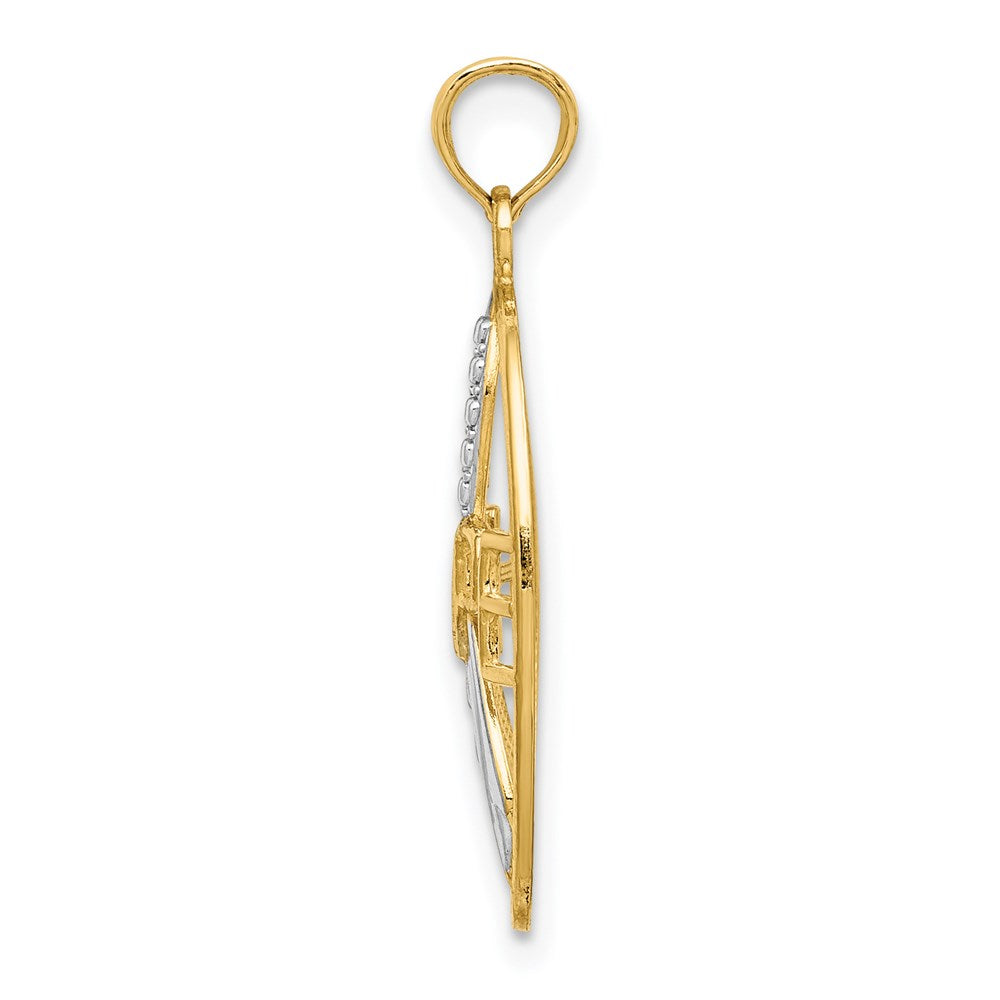 14K Gelb & Rhodium mit Rhodium Strukturiert Hoffnung mit Schleife Charm