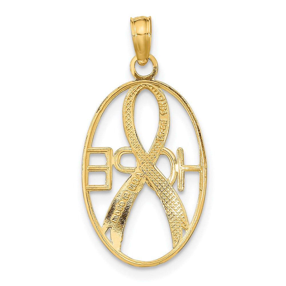 14K Gelb & Rhodium mit Rhodium Strukturiert Hoffnung mit Schleife Charm