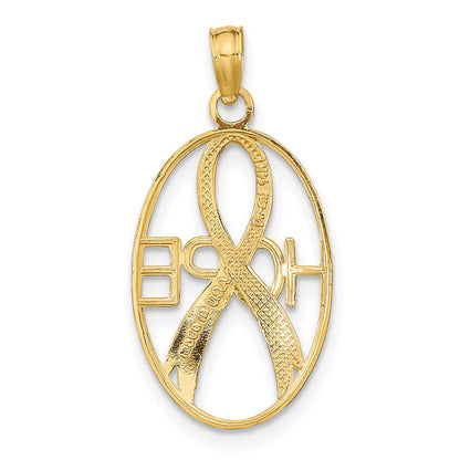14K Gelb & Rhodium mit Rhodium Strukturiert Hoffnung mit Schleife Charm