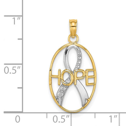 14K Gelb & Rhodium mit Rhodium Strukturiert Hoffnung mit Schleife Charm
