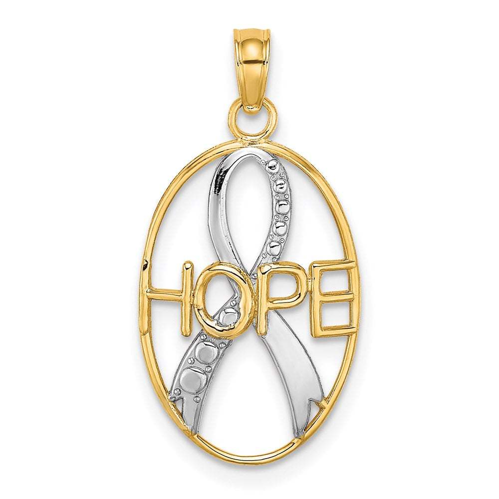 14K Gelb & Rhodium mit Rhodium Strukturiert Hoffnung mit Schleife Charm