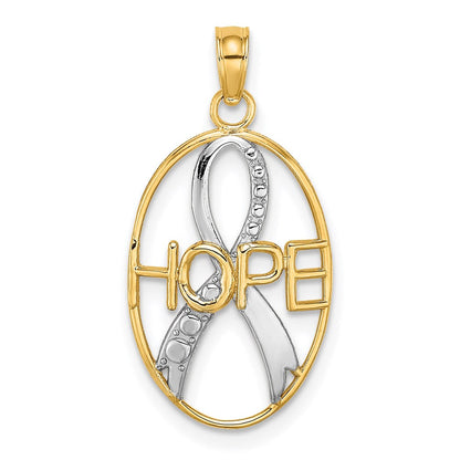 14K Gelb & Rhodium mit Rhodium Strukturiert Hoffnung mit Schleife Charm