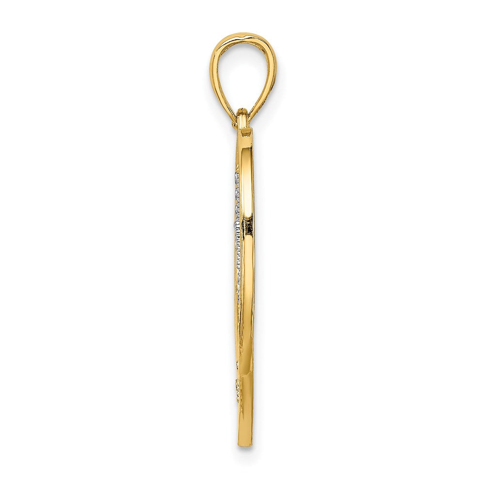 14K Gelbgold & Rhodium & Weißes Rhodium Herz-Charm mit weißem Kreuz in der Mitte